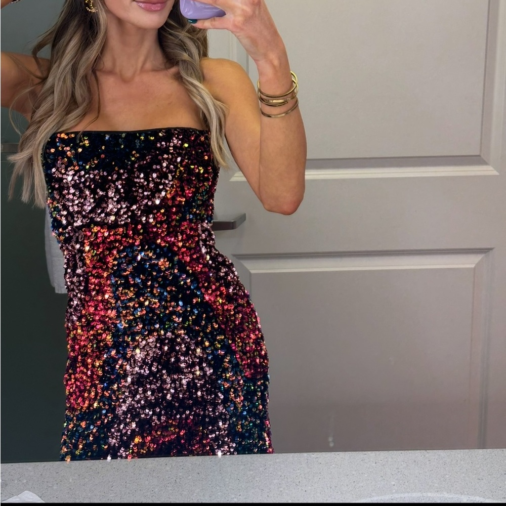 Mango boho Strapless Multicolor Sequin Mini Dress